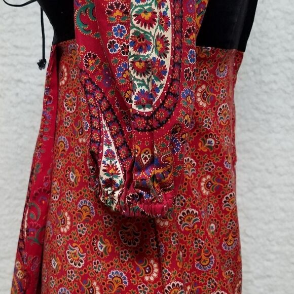 𝅺RARE Vintage 1970s Rags Red Paisley Velvet Cottagecore Victorian Prairie Dress - Picture 12 of 16